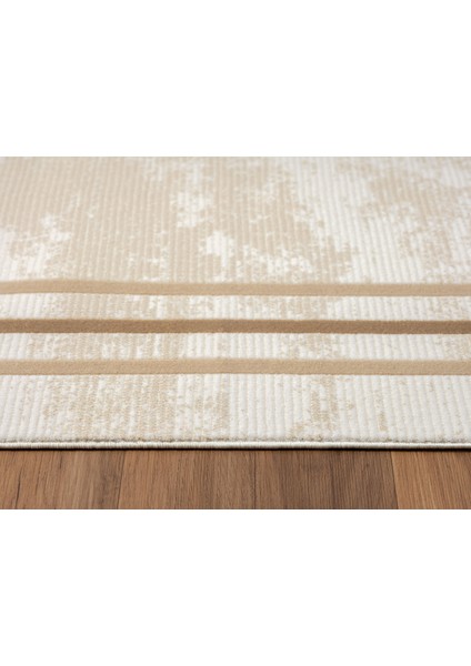 Merit MR004A Krem Halı Kahverengi Kenar Çerçeveli Ince Yumuşak Akrilik Tozuaz Modern Salon Halısı indirimleri