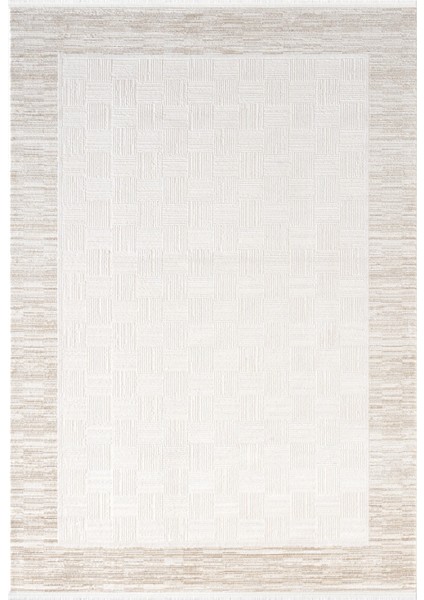 Jade JD007B Bej Halı Modern Çerçeve Desenli Triko Akrilik Pamuk Tabanlı Kaymaz Salon Halısı