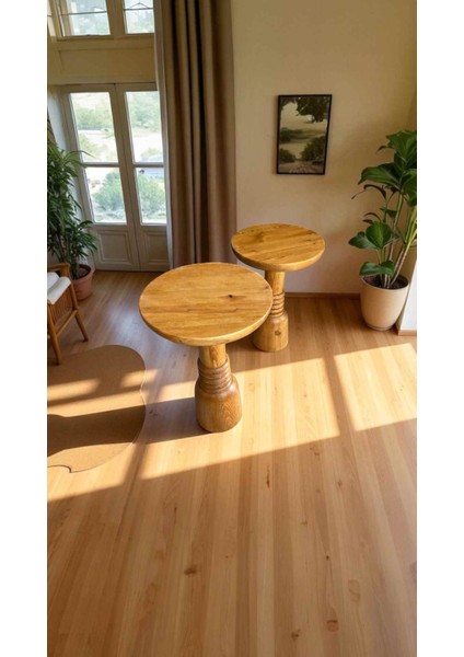 Doğal Masif Tik Renk Ahşap 2’li Sehpa – Zigon ve Fiskos Yan Sehpa Seti fiyatları