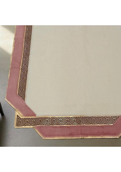 Pembe ve Altın Bordürlü Krem Peluş Halı - Yumuşak Yatak Odası Halısı indirimleri
