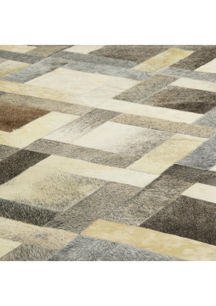 Bej Gri Dana Derisi Patchwork Halı – El Dokuma Gerçek Deri Lüks Koridor Halısı indirimleri