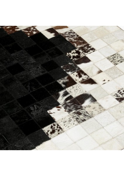 Siyah Bej El Yapımı Dana Derisi Patchwork Halı – Hakiki Deri Dekoratif Salon Halısı modelleri