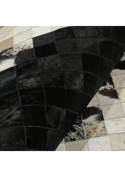 Siyah Bej El Yapımı Dana Derisi Patchwork Halı – Hakiki Deri Dekoratif Salon Halısı indirimleri