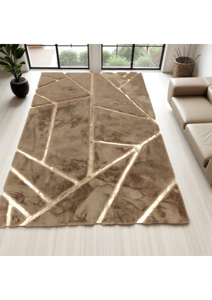 Çizgili Kahverengi Peluş Halı - Modern Salon Halısı fırsatları