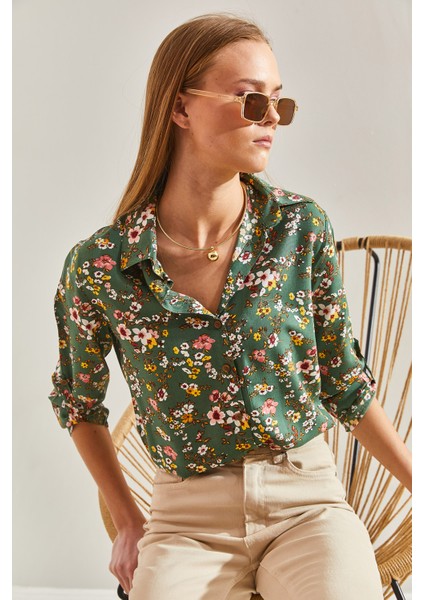 Kadın Kol Katlamalı Desenli Viskon Gömlek fiyatları