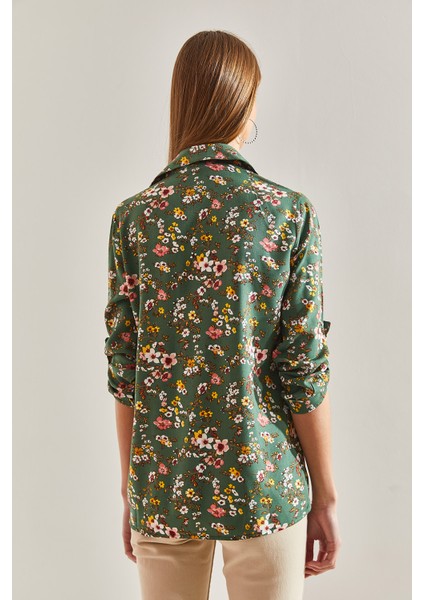 Kadın Kol Katlamalı Desenli Viskon Gömlek modelleri