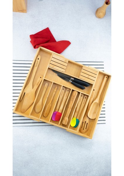 Kahverengi Ayarlanabilir Çekmece Düzenleyici, Kaşıklık ve Bıçaklık Seti