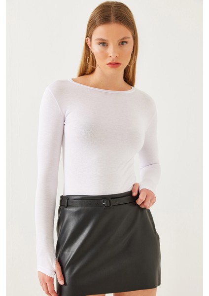 Kadın Kayık Yaka Parmak Detaylı Likralı Bluz fiyatları