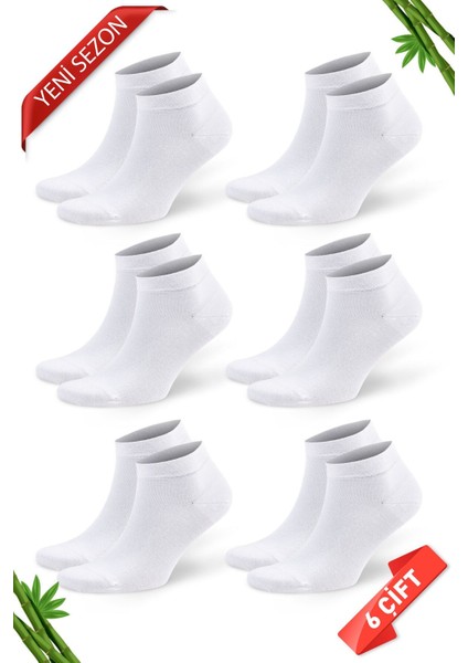 Beyaz Erkek Bambu Patik Çorap 6'lı Set 38- 40