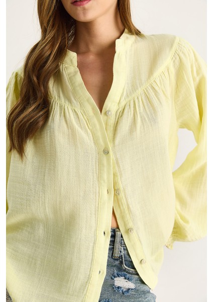 Kadın Kolları Lastikli Düğmeli Rahat Müslin Gömlek indirimleri