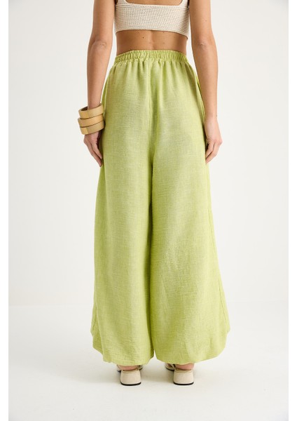 Kadın Beli Lastikli Astarlı Cep Detaylı Şalvar Pantolon