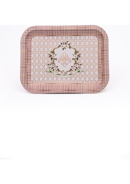 Pembe Desenli Metal Tepsi, Çay ve Kahve Sunumu, 23X31 Cm, Şık ve Dayanıklı fiyatları