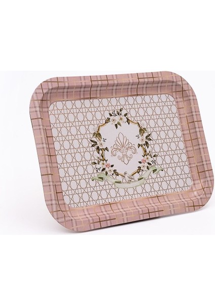 Pembe Desenli Metal Tepsi, Çay ve Kahve Sunumu, 23X31 Cm, Şık ve Dayanıklı modelleri