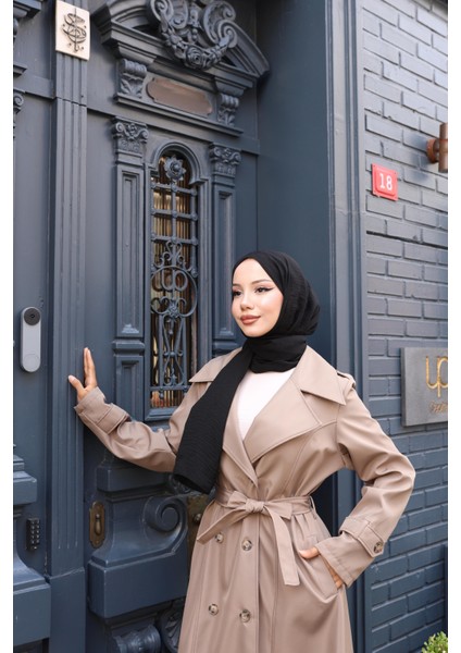 Kadın Kuşaklı Çift Düğmeli Astarlı Bondit Bej Trençkot indirimleri