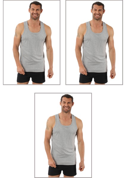 Özkan 0058 3'lü Paket Erkek %100 Pamuklu Ribana Esnek Rahat Sırtı Çapraz Sporcu Rambo Kalın Askılı Atlet