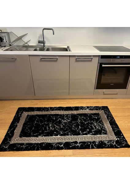 Siyah Mermer Desenli Yumuşak Peluş Halı – El Yapımı Modern ve Şık Yumuşak Halı modelleri