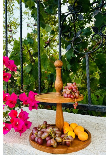 Iki Katlı Ahşap Kek ve Pasta Sunum Standı, Çok Amaçlı Ikramlık, 21/25 cm modelleri