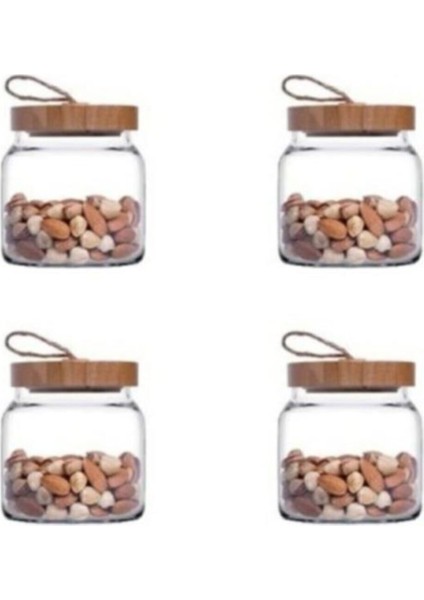 Bambu Kapaklı Kavanoz Seti 575 cc 4'lü, Şık ve Kullanışlı Mutfak Saklama Çözümü
