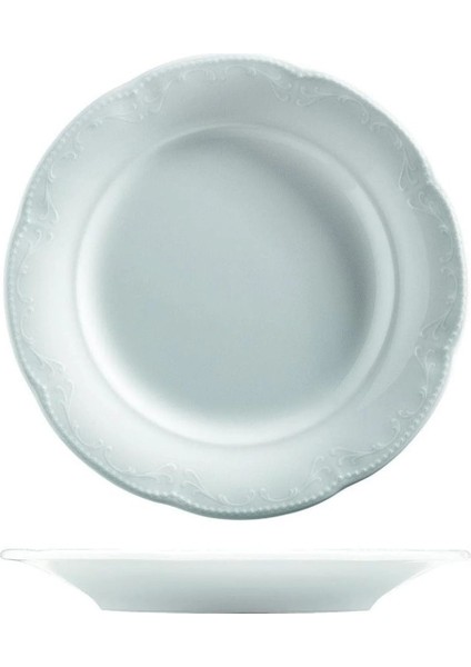 6'lı Bej 22 cm Porselen Çukur Yemek Tabağı Seti