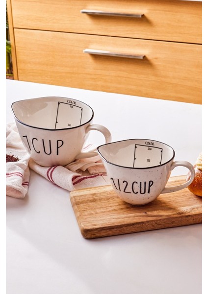 2'li Porselen Ölçü Bardağı Seti, 250/500 Ml, Bej Renk, Şık ve Kullanışlı Tasarım fiyatları