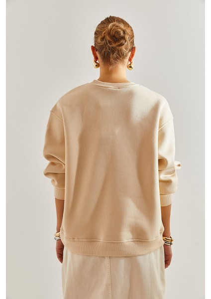 Kadın Üç Iplik Şardonlu Baskılı Oversize Sweatshirt fiyatları