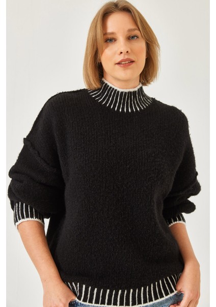 Kadın Salaş Desenli Triko Kazak