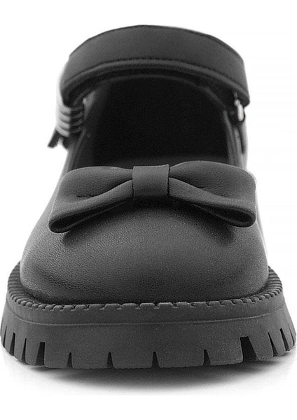 Siyah Mat Kalın Tabanlı Metal Detaylı Cırtlı Kız Çocuk Babet fırsatları