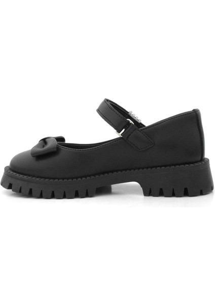 Siyah Mat Kalın Tabanlı Metal Detaylı Cırtlı Kız Çocuk Babet indirimleri