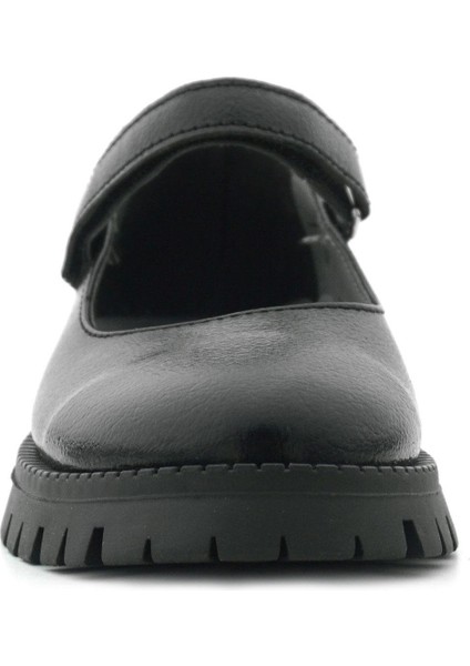 Siyah Kırışık Rugan Cırtlı Kalın Tabanlı Kız Çocuk Okul Ayakkabısı fırsatları