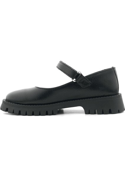 Siyah Kırışık Rugan Cırtlı Kalın Tabanlı Kız Çocuk Okul Ayakkabısı indirimleri