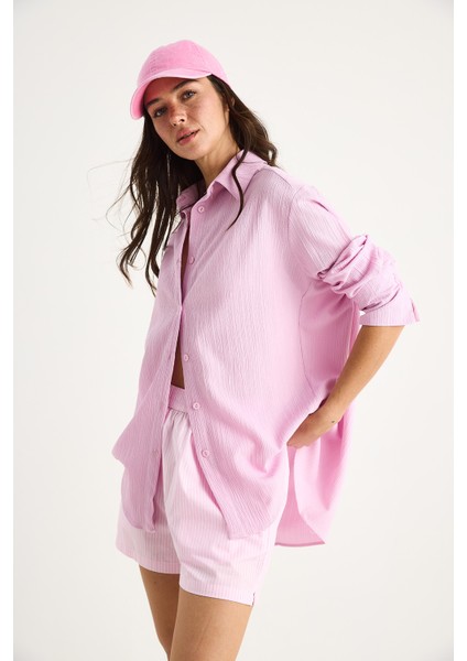 Kadın Düşük Omuz Oversize Basic Bürümcük Gömlek fırsatları