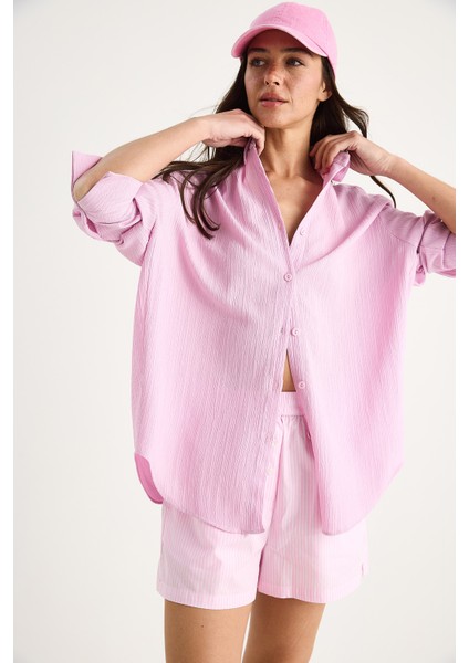 Kadın Düşük Omuz Oversize Basic Bürümcük Gömlek indirimleri