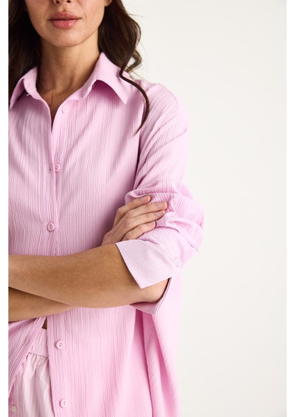 Kadın Düşük Omuz Oversize Basic Bürümcük Gömlek