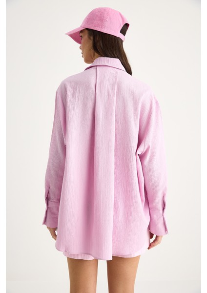 Kadın Düşük Omuz Oversize Basic Bürümcük Gömlek