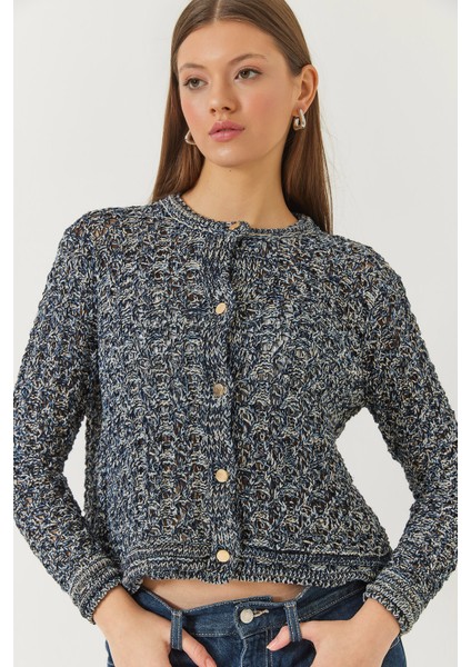 Kadın Ajurlu Simli Triko Hırka