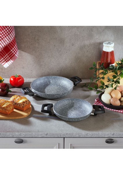 Iki Parça Sahan Seti 18 cm ve 22 Cm, Şık Gri Renkli, Dayanıklı ve Kullanışlı
