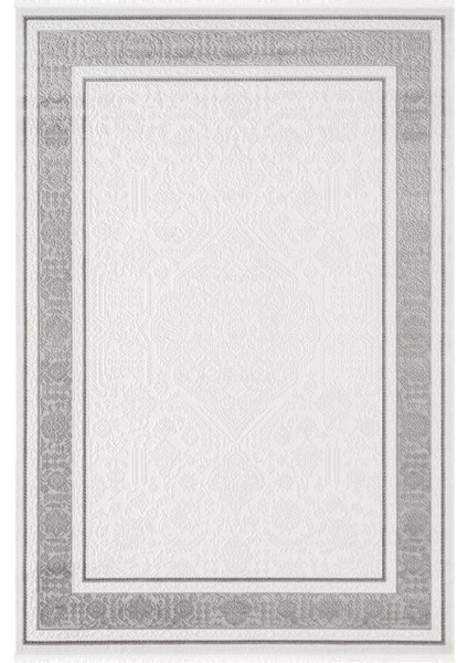 Jade JD005G Gri Halı Klasik Çerçeve Desenli Triko Akrilik Pamuk Tabanlı Kaymaz Salon Halısı Koridor