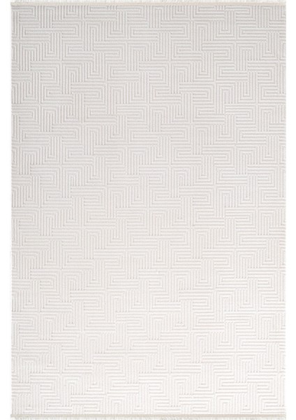 Jade JD013W Beyaz Halı Modern Desenli Triko Akrilik Pamuk Tabanlı Kaymaz Salon Oturma Odası Halısı
