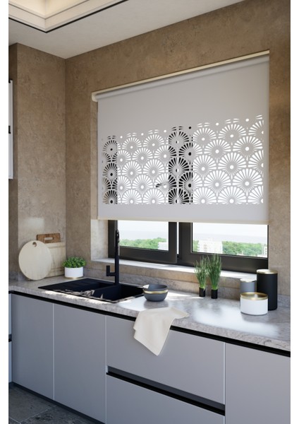 Lazer Kesim Mat Stor Perde, Lazer Kesimli Modern Serisi, M-121005 Gri Renk