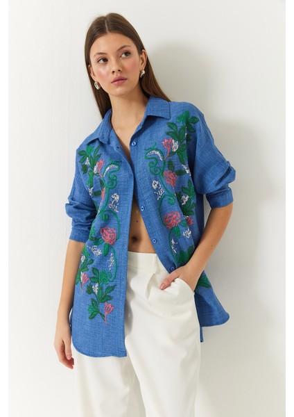 Kadın Nakışlı Sofya Keten Gömlek fiyatları
