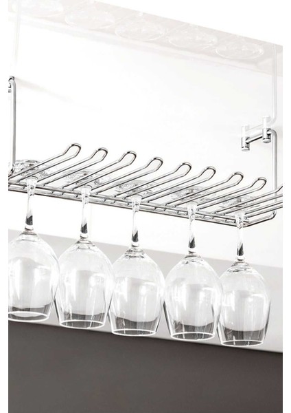 Tavan Bağlantılı 5 Bölmeli Krom Kadeh Askısı, Şık ve Kullanışlı Tasarım