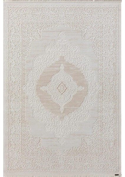 Truva 8342 Krem Halı Bej Detaylı Kalın Akrilik Tozuaz Modern Klasik Salon Halısı Koridor