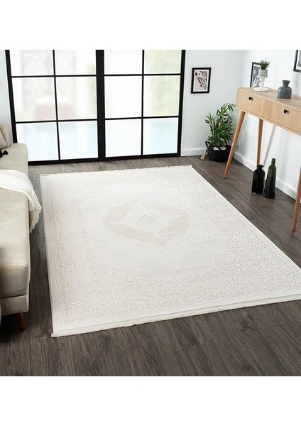 Truva 8342 Krem Halı Bej Detaylı Kalın Akrilik Tozuaz Modern Klasik Salon Halısı Koridor modelleri