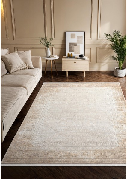 Vogue VG009A Bej Gri Çerçeveli Geometrik Desen Modern Renk 100 Tarak Salon Halısı Ipek Serisi fiyatları