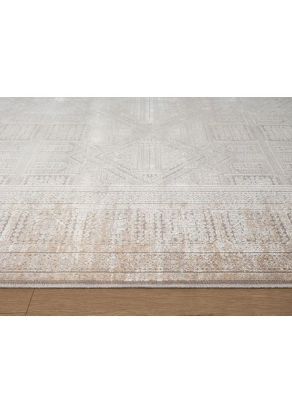Vogue VG009A Bej Gri Çerçeveli Geometrik Desen Modern Renk 100 Tarak Salon Halısı Ipek Serisi modelleri