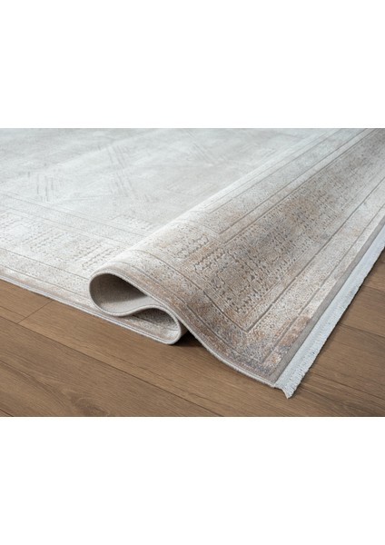 Vogue VG009A Bej Gri Çerçeveli Geometrik Desen Modern Renk 100 Tarak Salon Halısı Ipek Serisi fırsatları