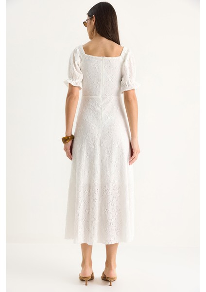 Kadın Düğme Aksesuarlı Astarlı Örme Brode Elbise - fırsatları