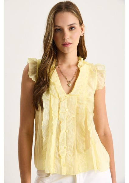 Kadın Yarı Transparan Volanlı Bluz modelleri