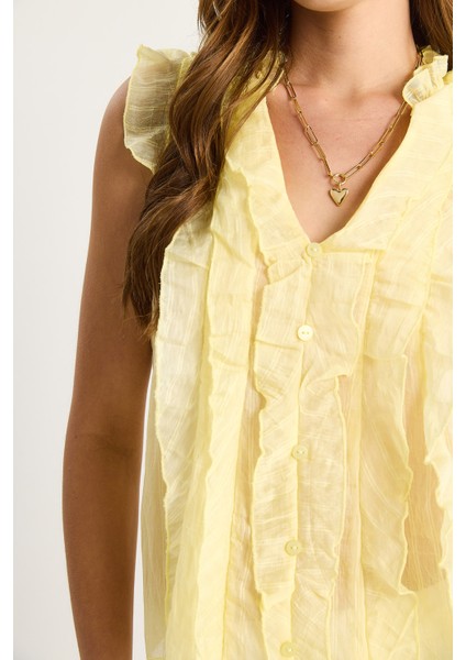 Kadın Yarı Transparan Volanlı Bluz fırsatları