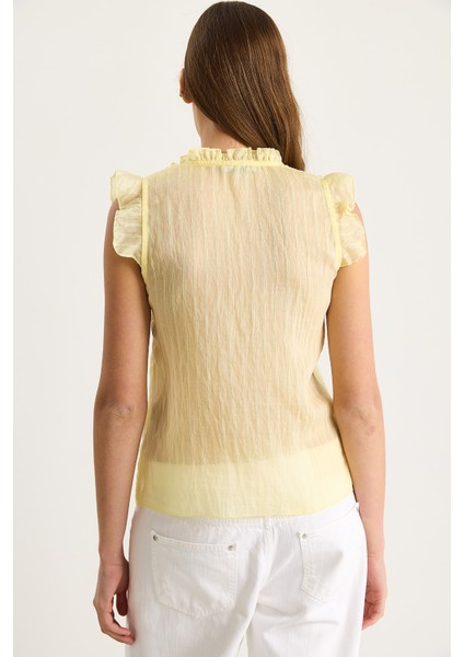 Kadın Yarı Transparan Volanlı Bluz indirimleri